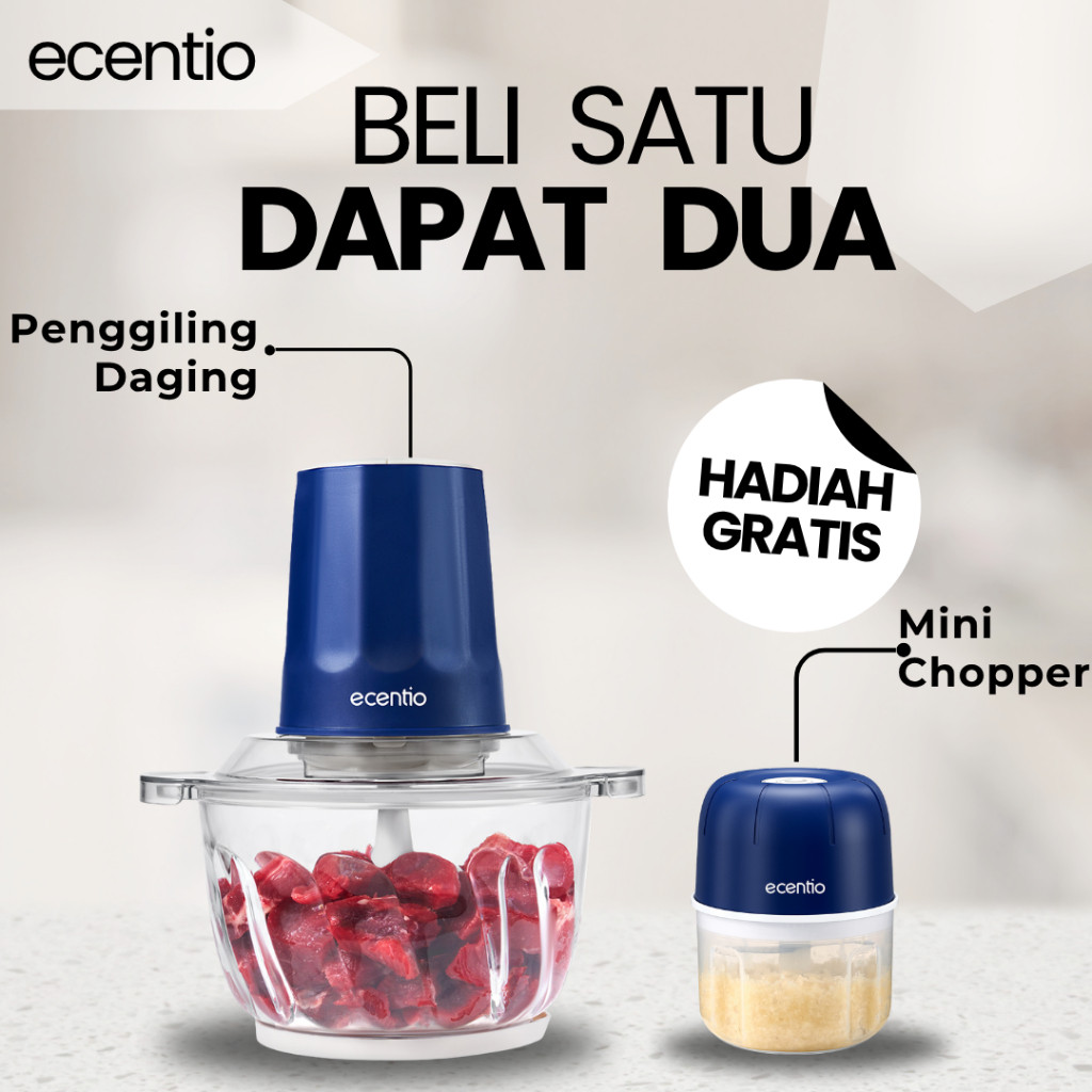 NESTWOOD   ecentio Penggiling Daging Listrik 2L Besar Kaca 6 Pisau Food Processor 2 Kecepatan Giling