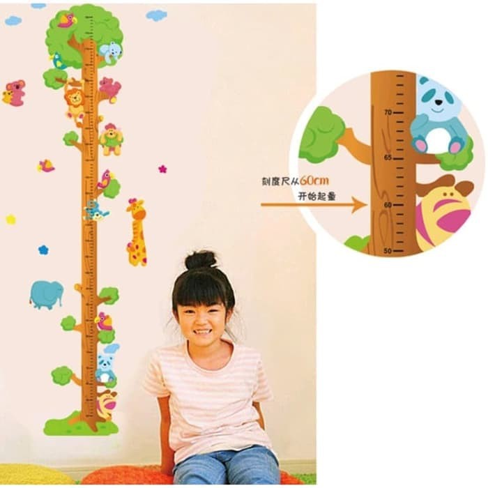 Stiker Dekorasi Dinding (Kaca) Aesthetic / Wallpaper Meteran Pengukur Tinggi Badan (Pohon & Hewan)