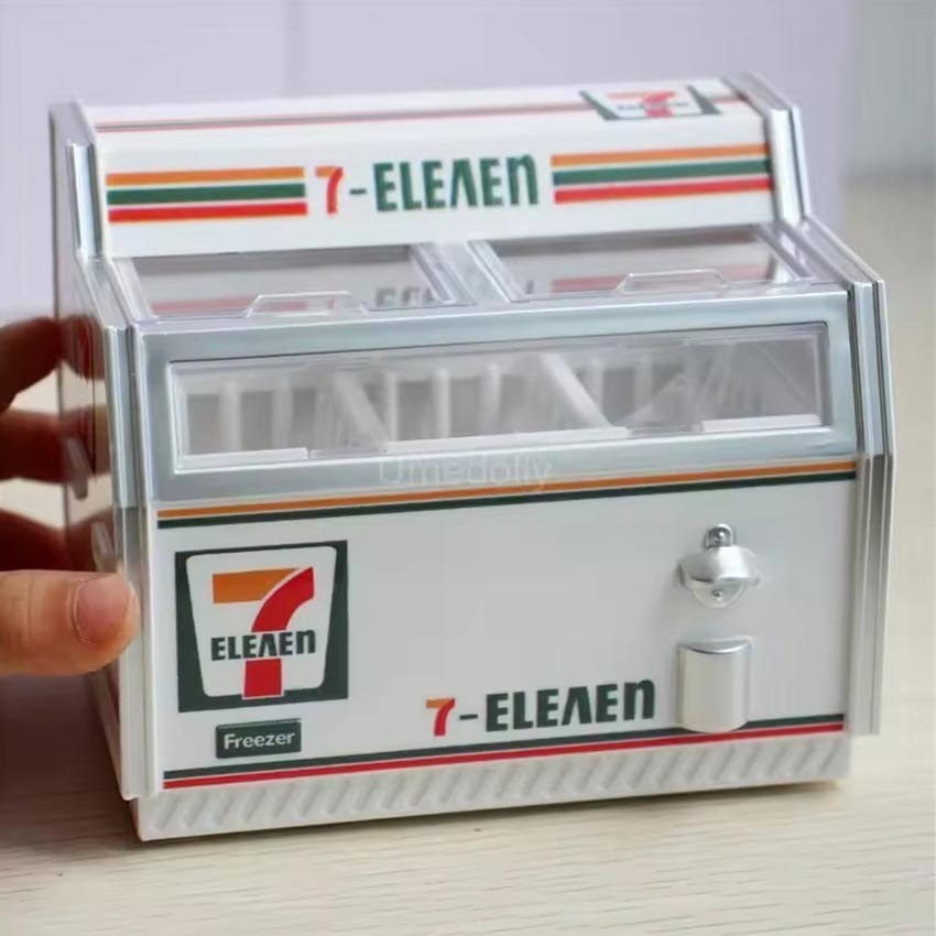 Mainan Miniatur Freezer 711 Minuman & Ice Cream Dengan Lampu Pajangan Unik Lucu Miniatur Freezer 711