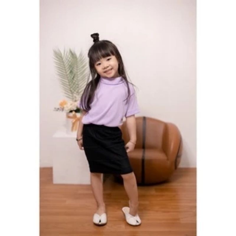 TURTLENECK ANAK LENGAN PENDEK BAHAN RAJUT RIB / TURTLENECK KIDS TEE / KAOS ANAK 4-12 TAHUN / BAJU AN