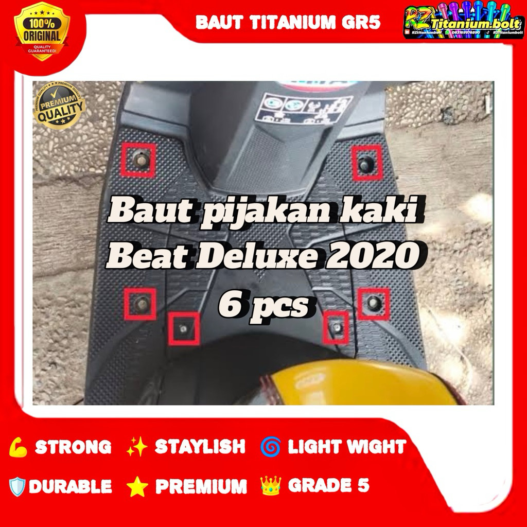 Baut Lantai Beat Deluxe 2020 Titanium Baut Titanium Dek Kaki Pijakan Kaki Beat deluxe GR5 (6 PCS)