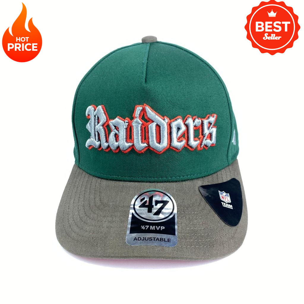 Topi Import RAIDERS Kombinasi Hijau Abu Under V Merah  Basseball - Fashion Logo Bordir - Full Tag 47