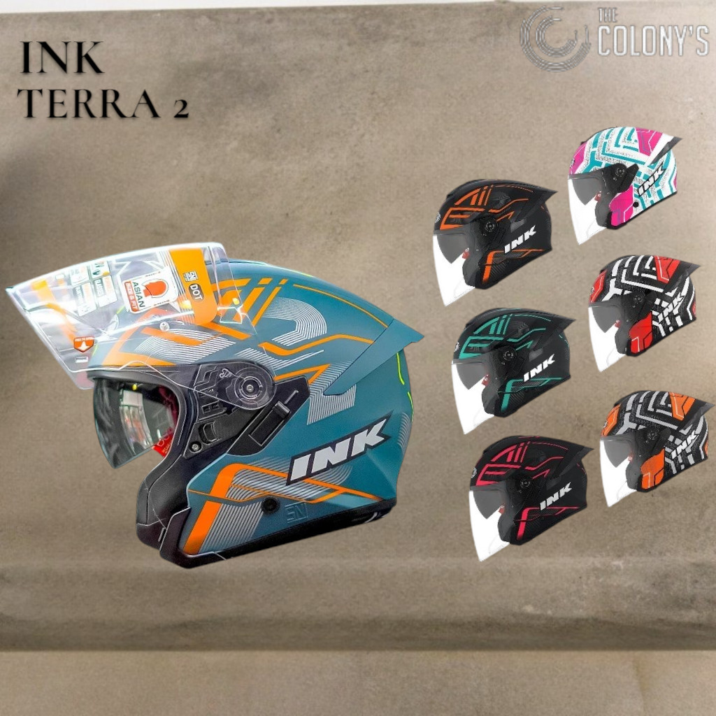 RIDEZONE INK TERRA 2 MOTIF DOUBLE VISOR FREE SPOILER 3D - Helm ink terra2 Motif SNI Original
