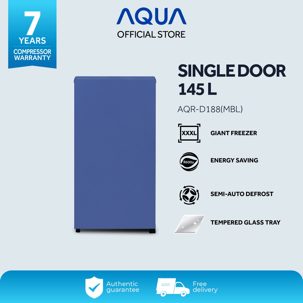 AQUA Elektronik AQR-D188(MBL) - Blue - Kulkas 1 Door - 145 L - Freezer Besar - Ramah Lingkungan - Se