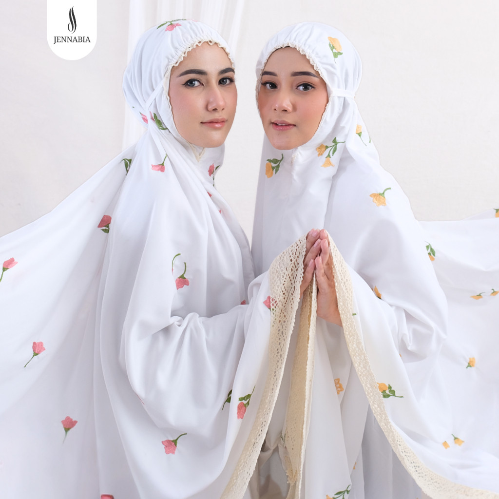 JENNABIA - Mukena Dewasa Bordir Katun Premium Bunga Alamanda/Terbaru