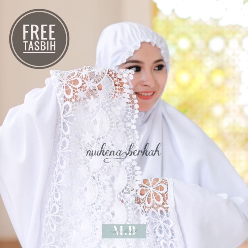 BIGMAXS Mukena Prada Katun Putih Renda Import Mewah Free Tas Cantik