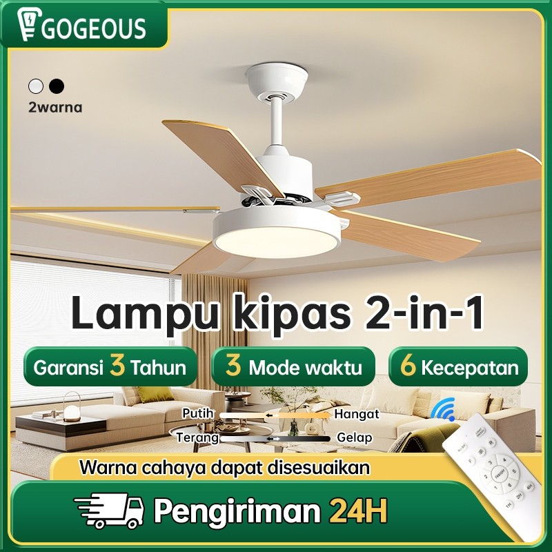 Gogeous lampu kipas angin gantung plafon Dekorasi retro Nordik lampu kipas angin remote 3 warna 5 da