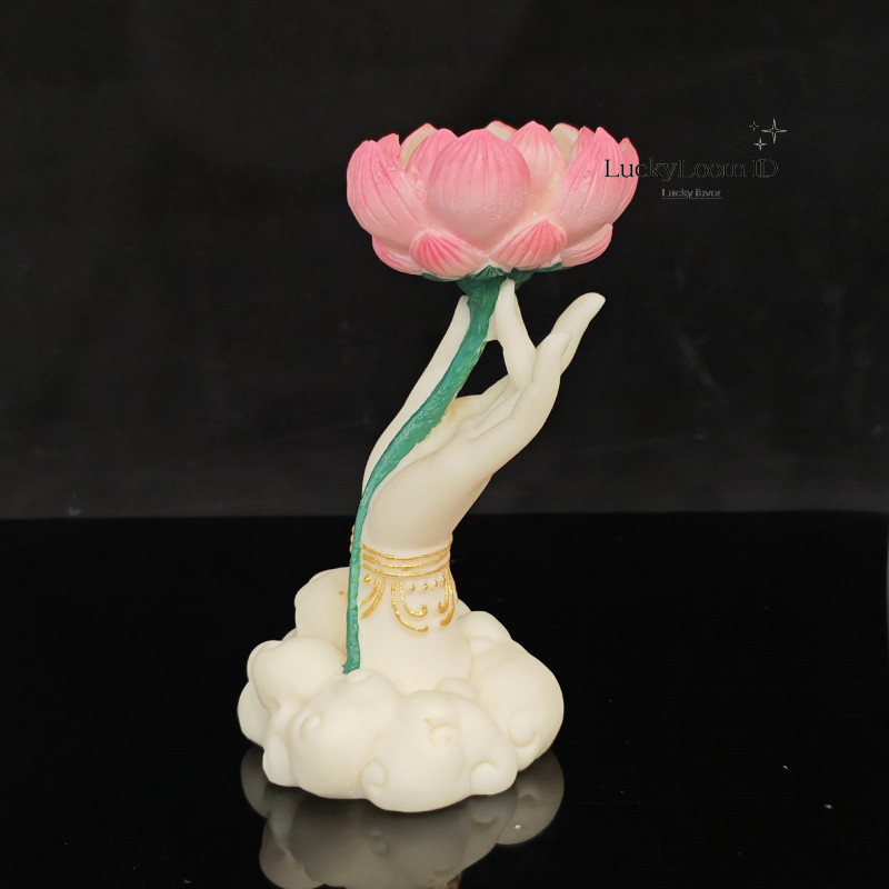 Ivory Fruit Carved Guanyin Buddha Hand Lotus Incense Holder Desktop Ornament Craft