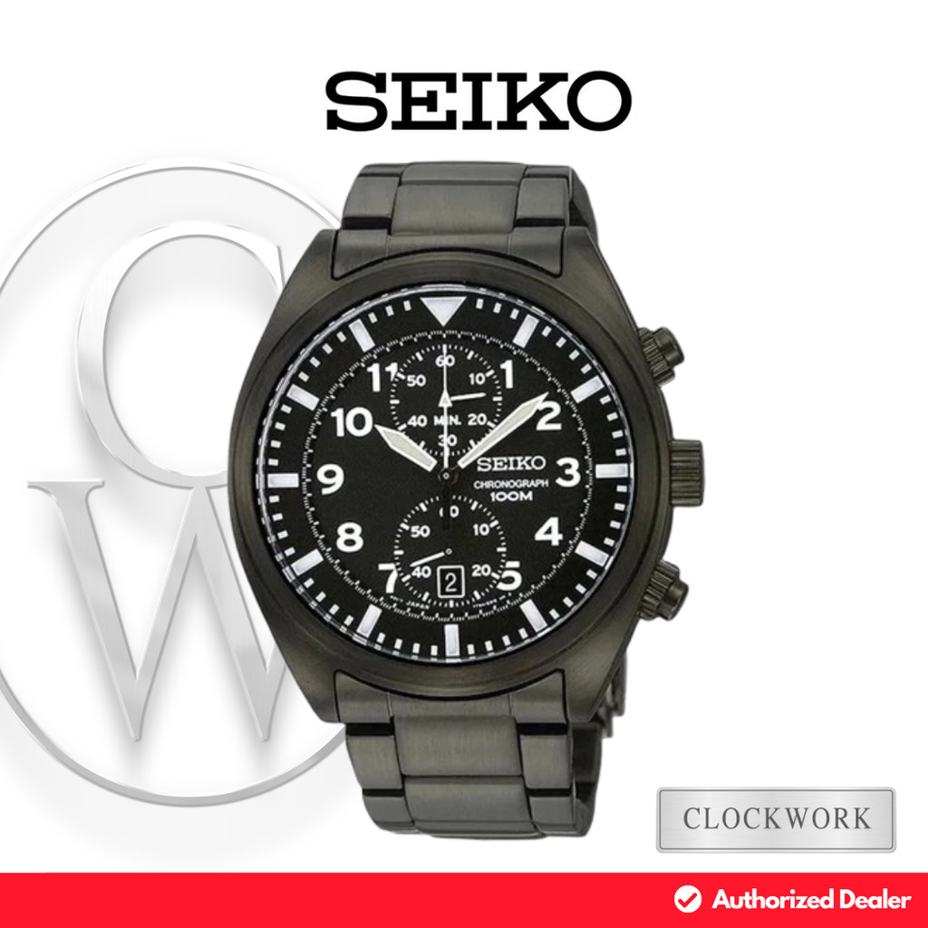 Jam Tangan Pria Seiko Chronograph SNN233P1 Rantai Sporty Casual Hitam