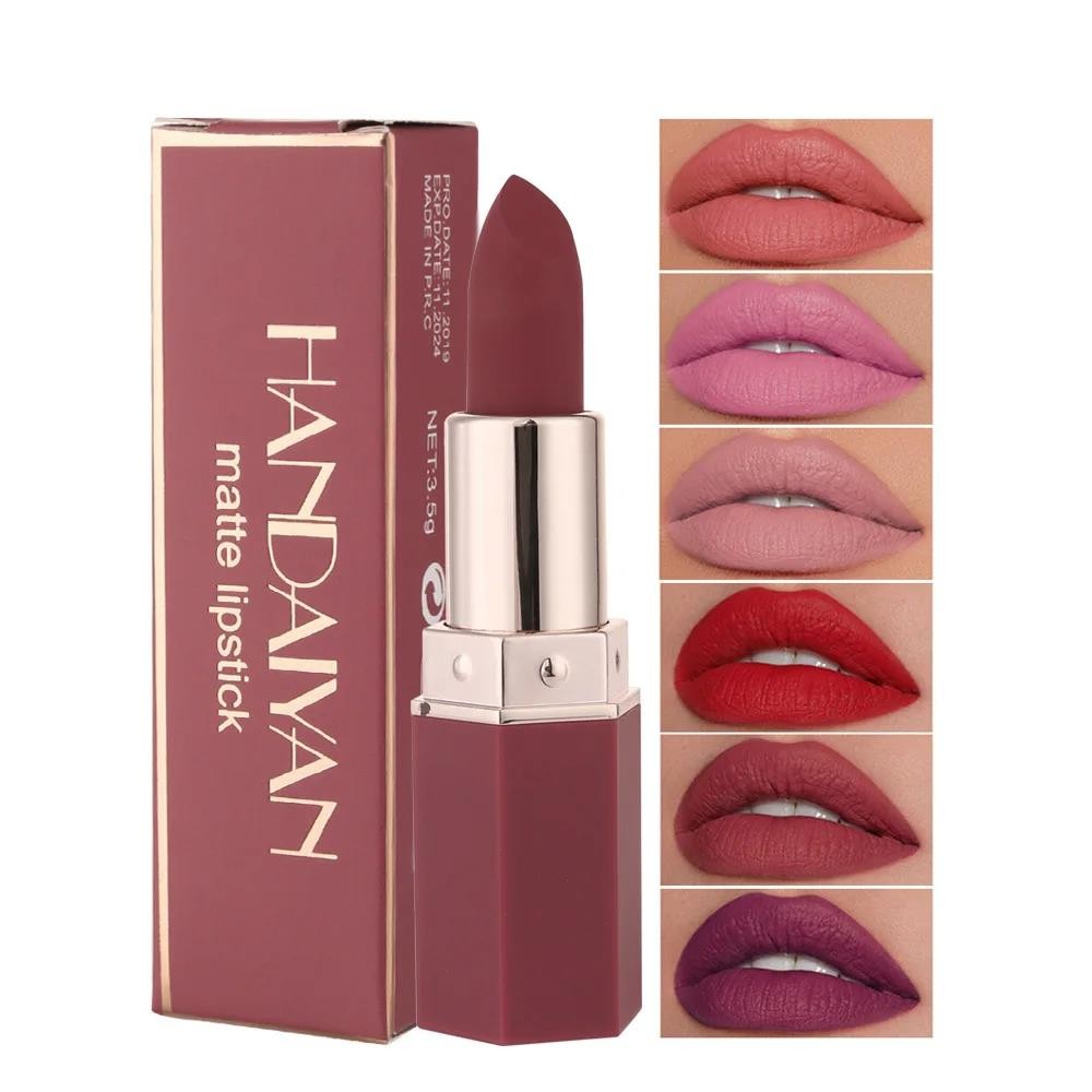 Lipstik HANDAIYAN Pelembab untuk Wanita, Lipstik Matte 6 Warna Tahan Lama Tidak Transfer Nude