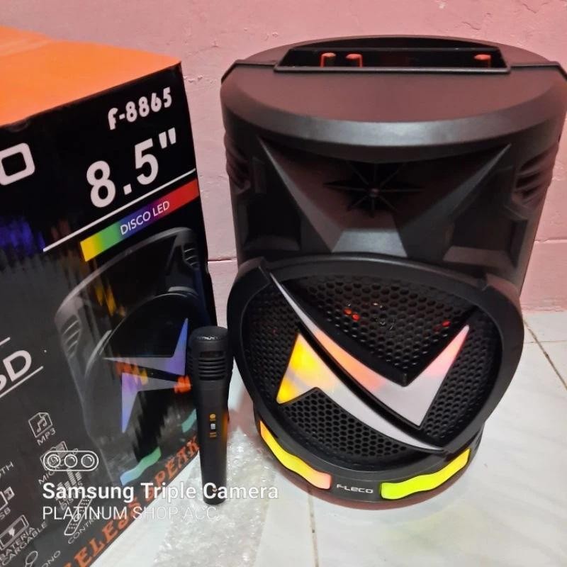 Smart Speaker Bluetooth Fleco F8865 Disco LED/Salon Aktif Portable Subwoofer 8,5Inchi Wireless Radio