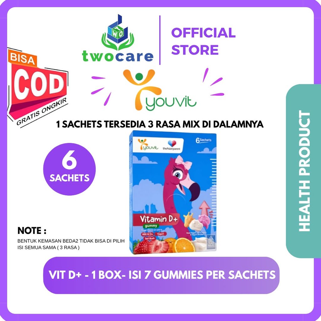 Youvit Vitamin D+ Gummy Anak 1 Box isi 6 Sachet 7 Gummies Rasa Yougurt
