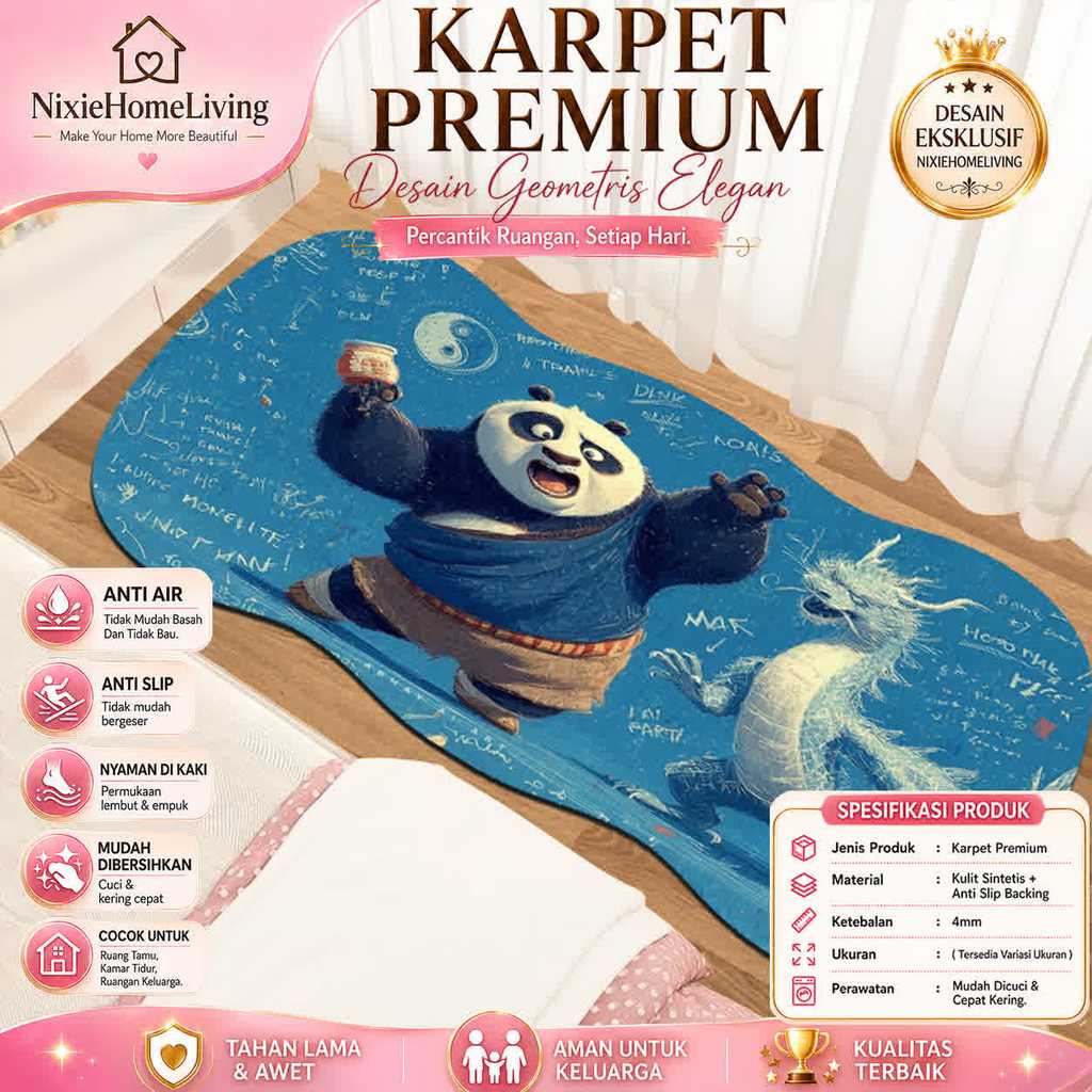 Karpet Lantai Panda Lucu Premium Anti Slip Anti Air Karpet Kamar Motif Kartun Panda Lembut & Nyaman