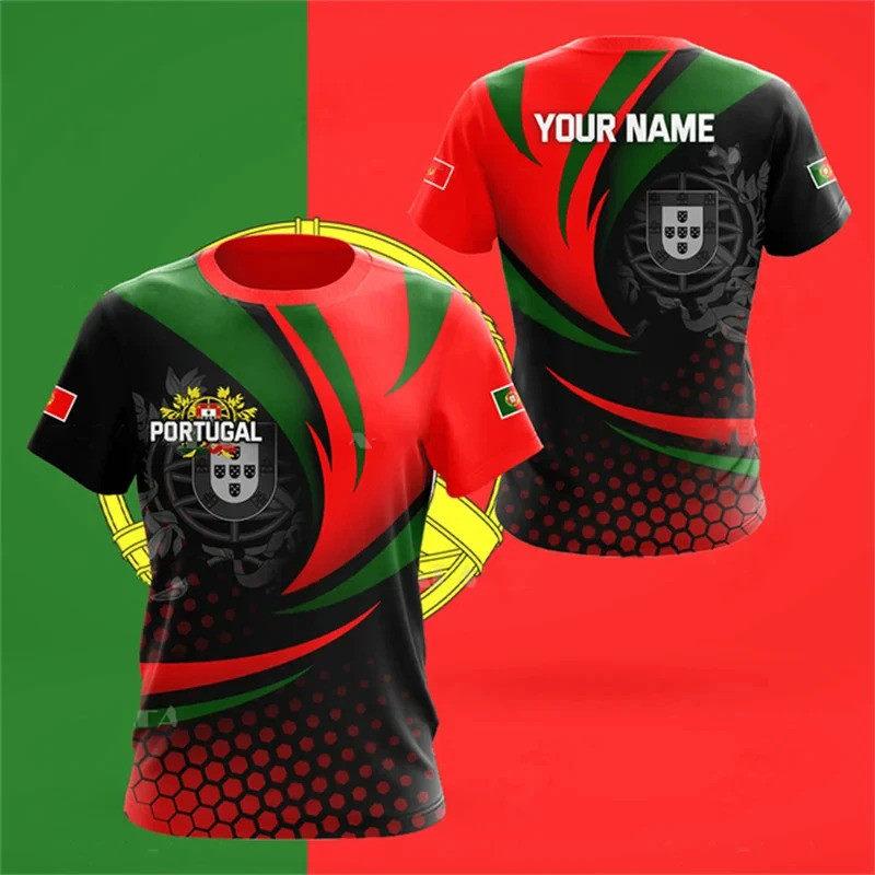 Kaos Emblem Nasional Portugis 3D untuk Pria Pakaian Kasual Unisex Lengan Pendek Kaos Streetwear Gaya