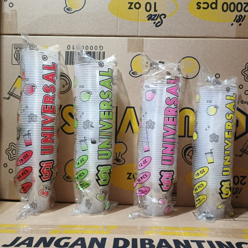 Grosir 1 Karton Gelas Plastik Universal Datar 10oz 12oz 14oz 16oz 18oz 22oz Pop Ice Es Jeruk Murah T