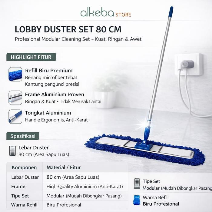 Lobby Duster Set 80 cm PROVEN - Alat Pel Kering Aluminium Dust Mop Complete - Set Pel Lobby Gedung K