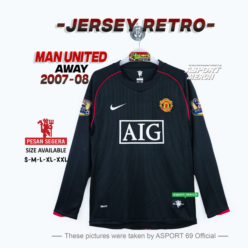 JERSEY RETRO MU MAN UNITED AWAY 2007 2008 HITAM LONG SLEEVE