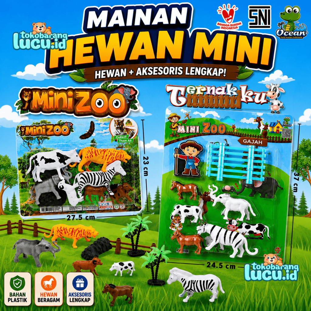 Ternakku Mini Zoo Mainan Edukasi Anak Hewan Ternak Bahan Plastik Figur Binatang Set Lengkap