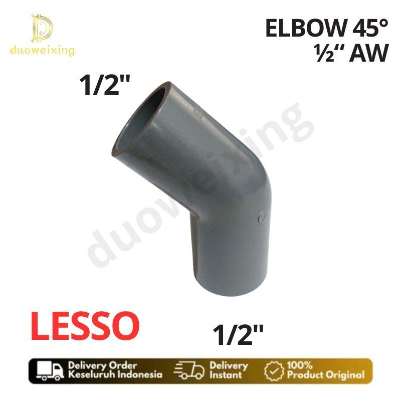 LESSO 1DUS Elbow 45° 1/2" isi 320pcs PVC AW / Knee 45° 1/2 inch AW warna abu