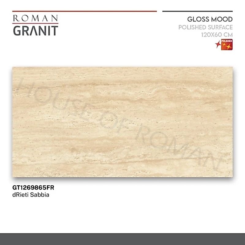 Roman Granit 60x120 dRieti Sabbia (Gloss Mood) / Granit Dinding Facade Rumah Mewah / Granit Motif Ma