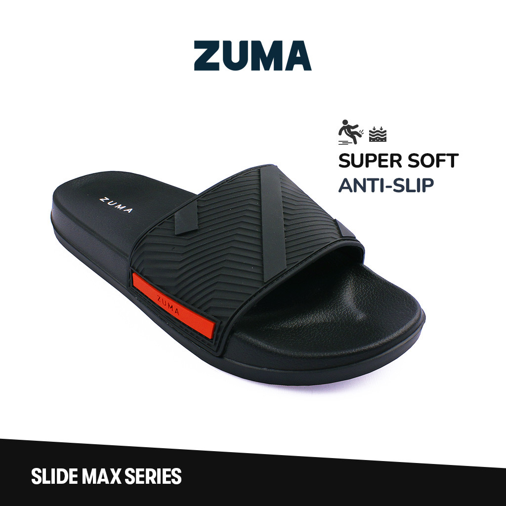 Zuma Men Slide Max Black Sandal Pria Karet Slip On Sandal Kekinian Anti Slip