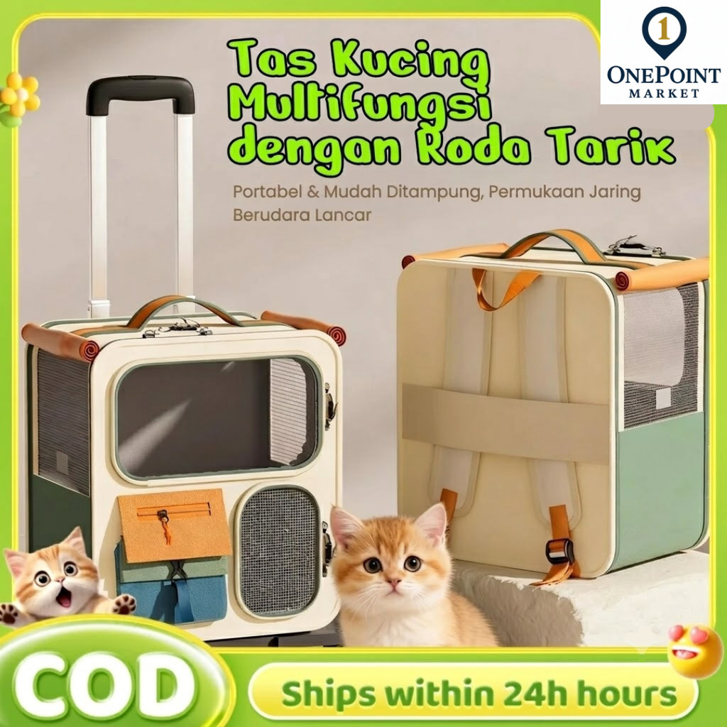Tas Kucing Ransel Trolley Portable Ventilasi Udara Beroda Kapasitas Besar Pet Carrier Untuk Kucing A