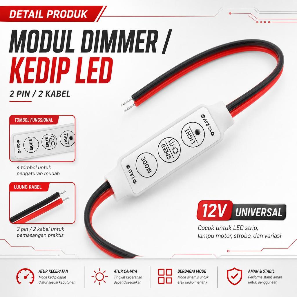 Modul dimmer modul kedip 2 kabel controller control led strobo 12Volt 24Volt kedip
