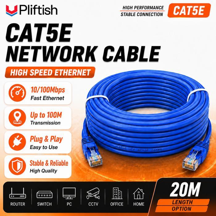Kabel LAN Cat5 20M Outdoor Indoor Kabel Patch Cord UTP  RJ45 CAT5 Komputer Broadband 100MBS LAN Cabl