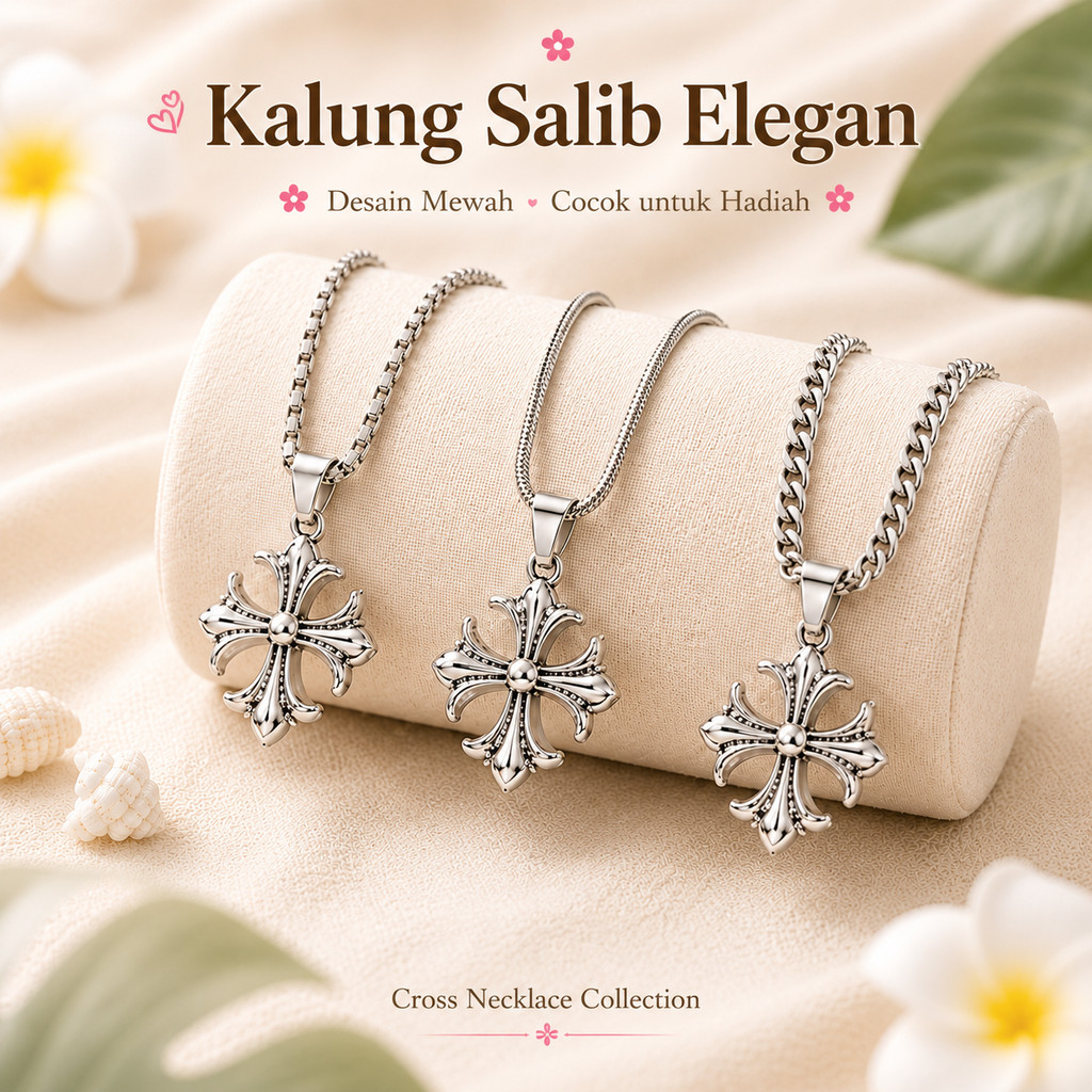 COD CHROME HEARTS NECKLACE-KALUNG TITANIUM SILVER PRIA WANITA ANTI KARAT TIDAK LUNTUR