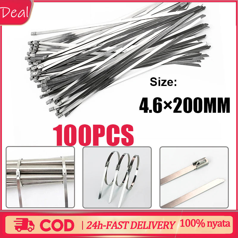 

Kabel Ties 304 Stainless 4.6 x 200mm 100pcs/ Cable Ties ikat besi Kabel Tis Steel Metal Tie lock / Klem Pengikat Pipa Knalpot
