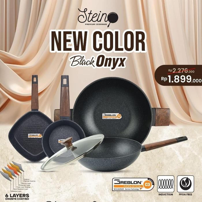 READY | Steincookware Stein Onyx Set Panci Granit German 4in1 (Wok 32cm + Wok 30cm + Saucepan 18cm +
