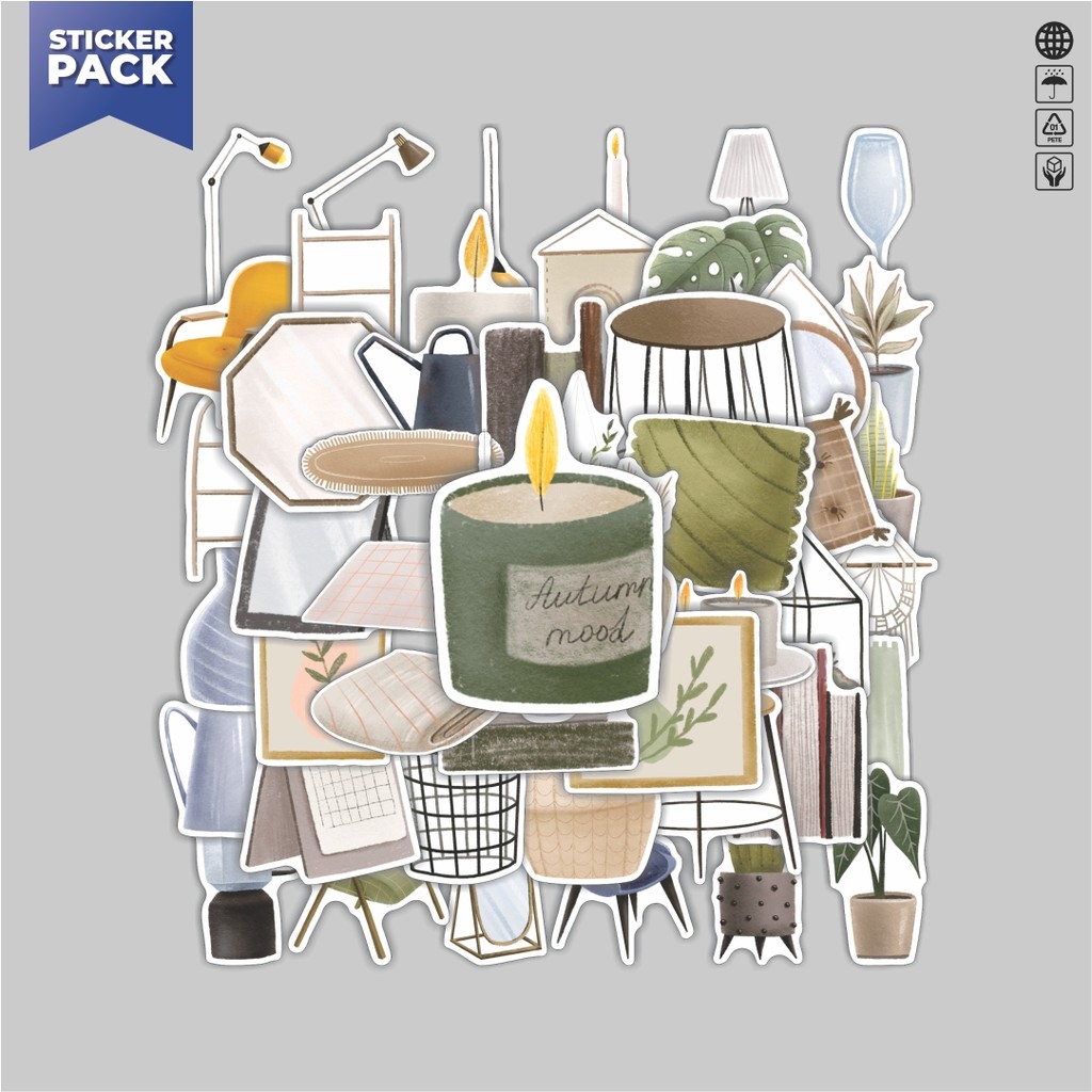 

[100PCS]Stiker Pack Stiker Aesthetic Cozy Home Interior [Interior Rumah] Aesthetic Vinyl Anti Air Dekorasi Sticker Laptop Buku Journal Koper Helm Casing HP Gitar Helm Skateboard