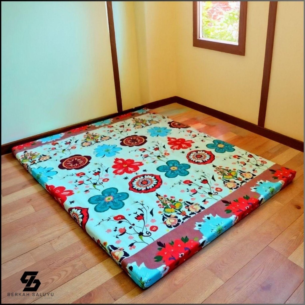 BerkahSaluyu - Kasur Lipat Gulung Surpet Katun Busa Lantai 200x150x3cm Motif New Minimalis