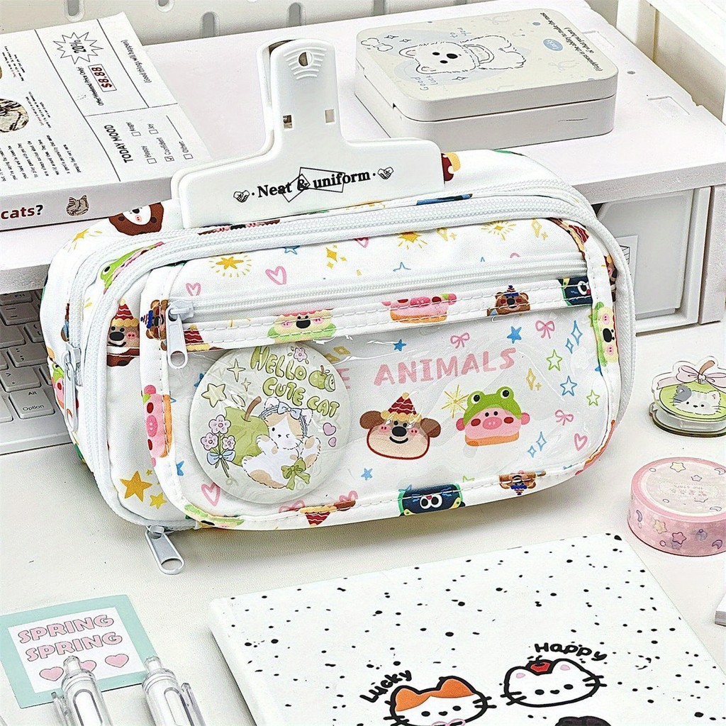 

Kantong Organizer Multi-Lapisan Berkapasitas Besar dengan Cetakan Hewan Lucu - Tas Penyimpanan Alat Tulis Warna Pastel untuk Sekolah, Kantor, Perjalanan - Penyelenggara Memegang Pena, Pensil, Spidol - Ideal untuk Siswa & Profesional, Fitur Saku Mesh