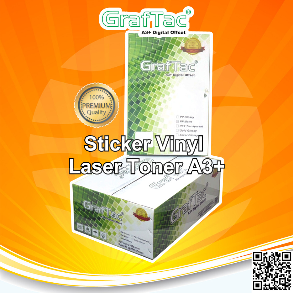 

Graftac Sticker Vinyl PP White Gloss Matte - PET Transparan A3+ Stiker Digital Print Laser Toner Anti Air Tidak Mudah Sobek - Pack