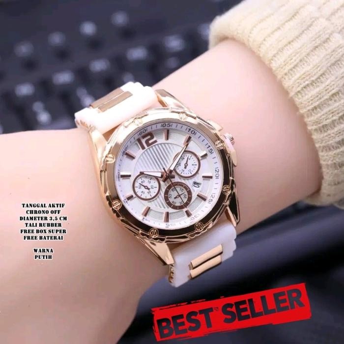 COD  Jam Tangan Wanita Tali Karet Gc Premium - PUTIH