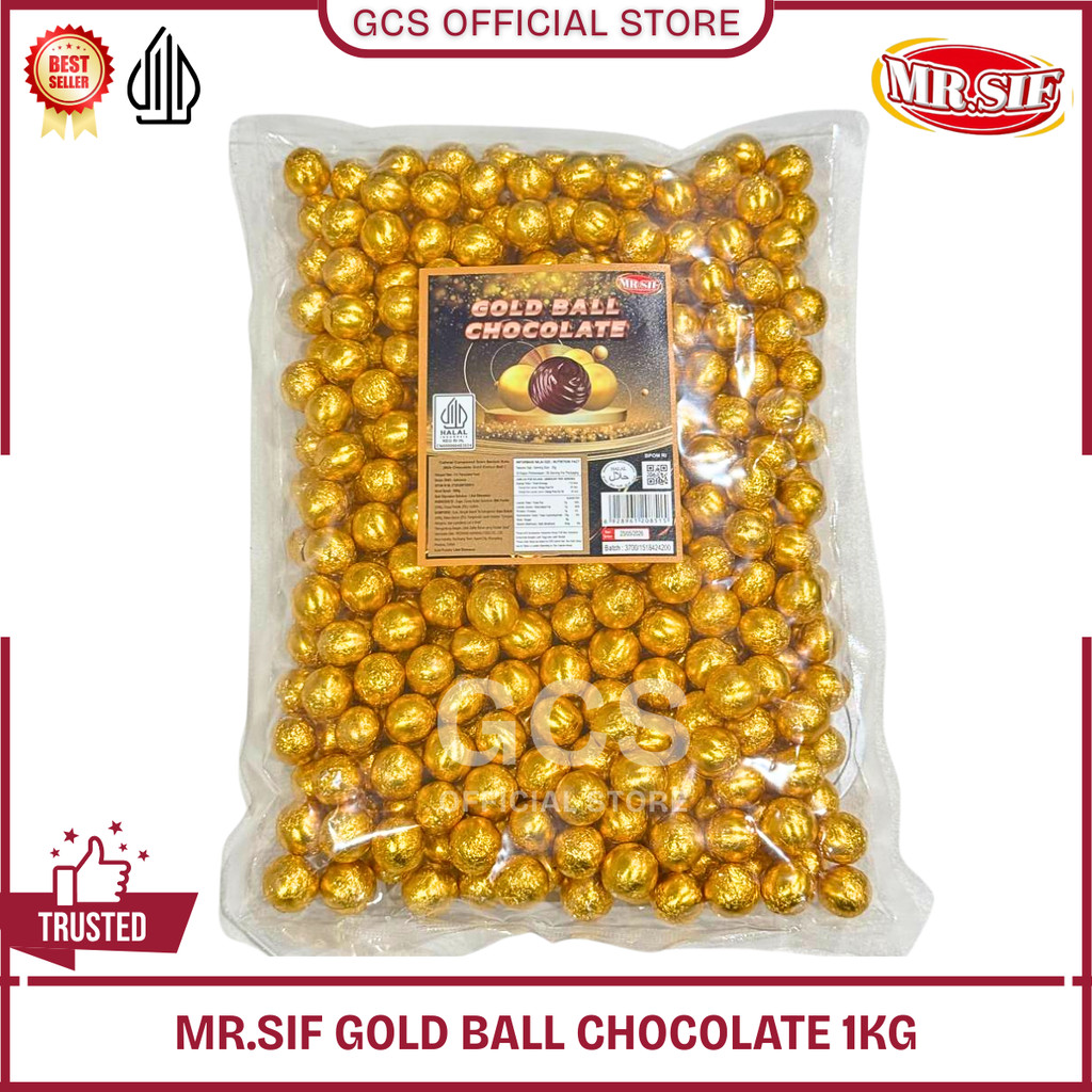 MR.SIF Cokelat Coklat Bola Emas Gold Golden Chocolate Ball Bola Coklat Emas Kemasan 1Kg