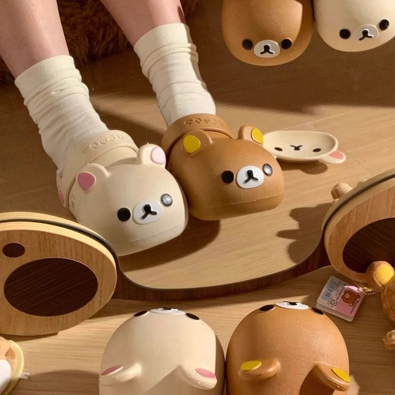 

Cartoon Rilakkuma Shoes Cute Bear Pvc Non-Slip Anti-Odor Wear Bag Head Sandals Cute Summer Beach Shoes Girl Gift