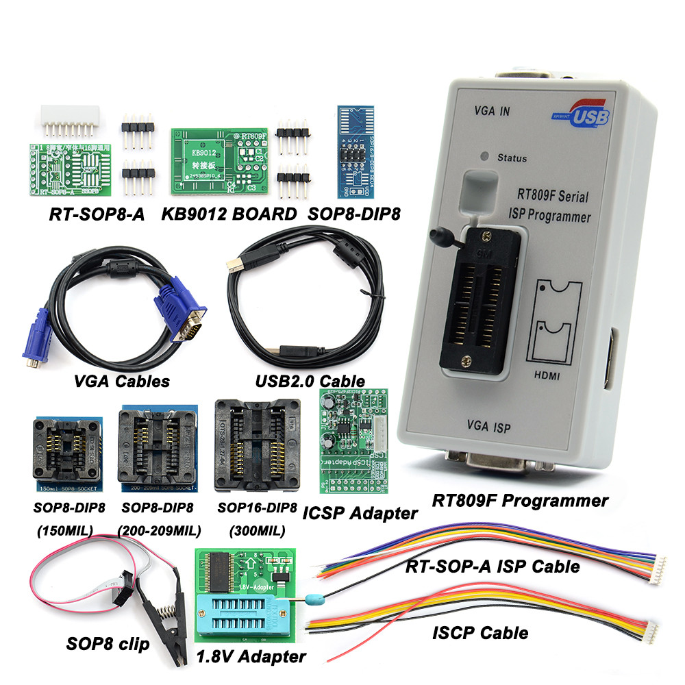 Original RT809F ISP Programmer/ RT809 lcd usb programmer Repair Tools 24-25-93 serise IC with 12 ada