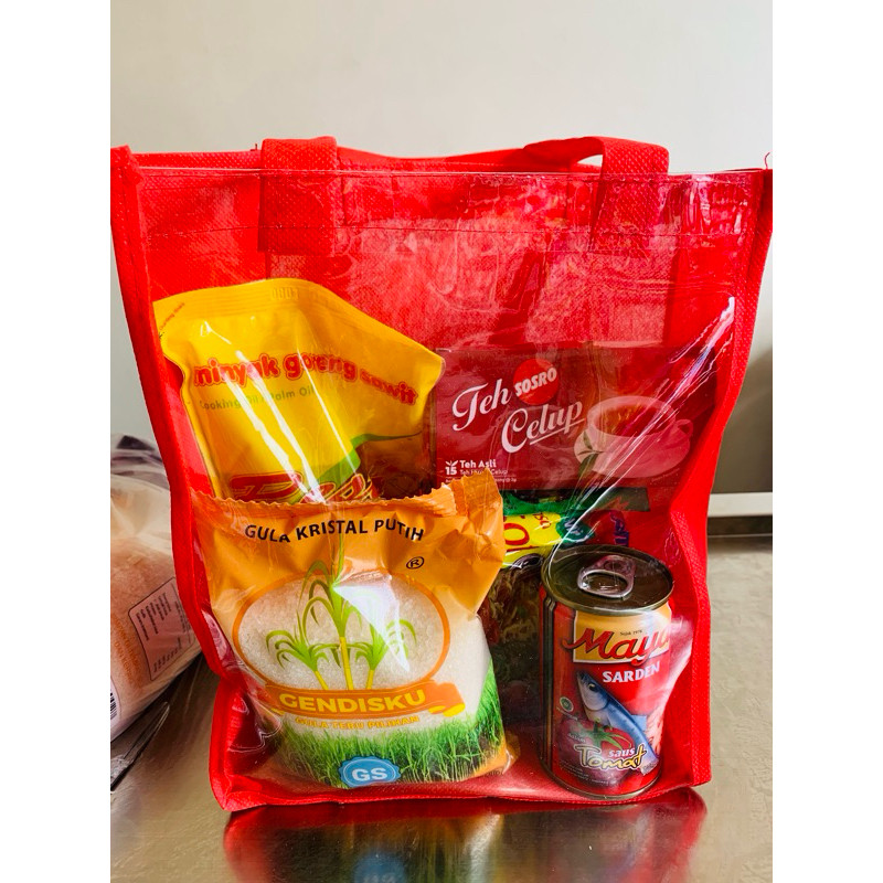 

Paket sembako sarden minyak teh gula indomie