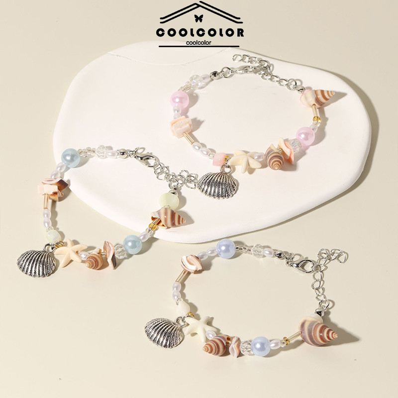 COD Gelang Kristal Gelang Manik Dopamin Gelang Liontin Kerang Gaya Bohemian-Cl