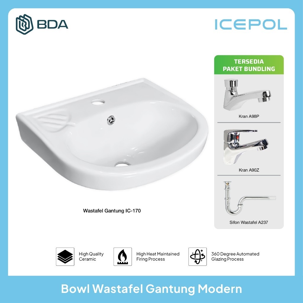 Icepol Wastafel Cuci Tangan Wastafel Kamar Mandi Wastafel Gantung Wastafel Set Komplit IC 170