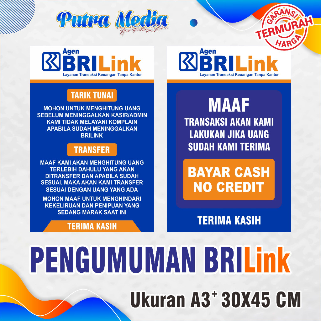 

Stiker Vinyl Pengumuman BRILink Murah Ukuran A3