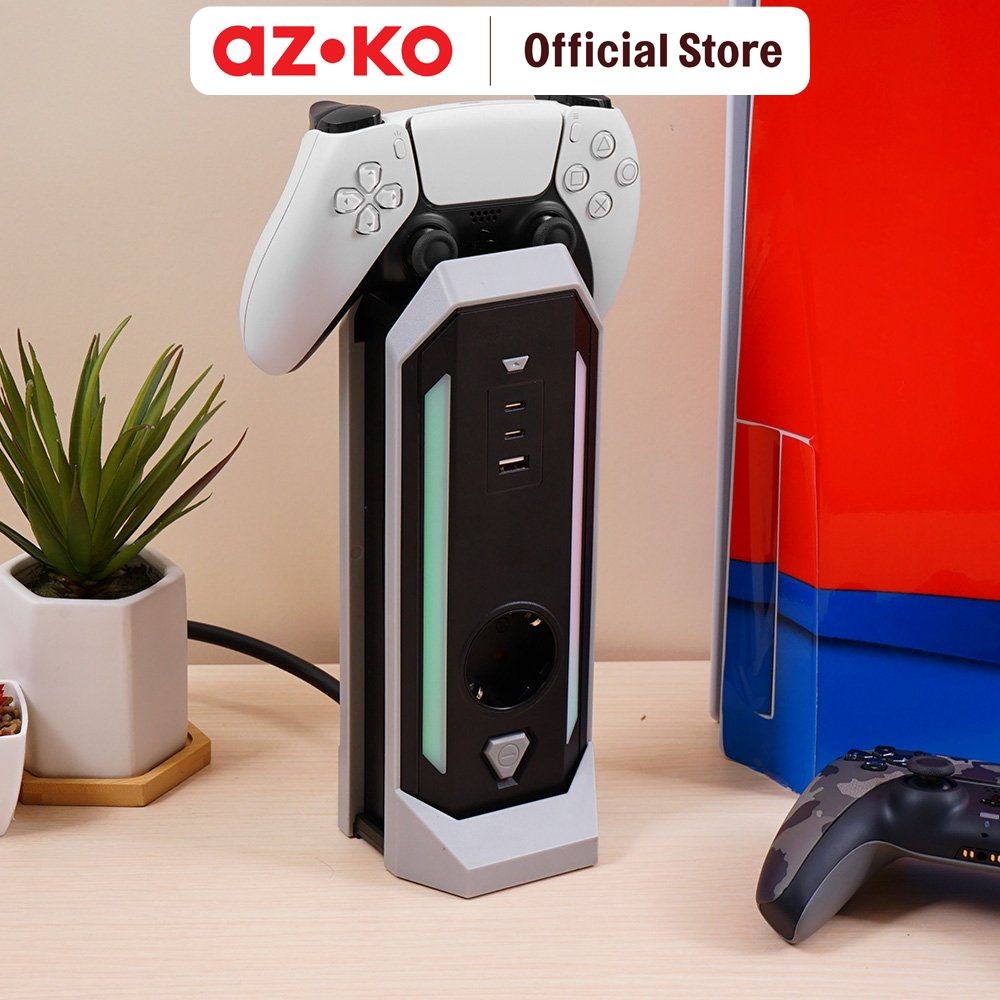 AZKO Krisbow Stop Kontak Tower 4 Soket Usb & Type C Rgb - Putih Electric Socket Terminal Colokan Lis