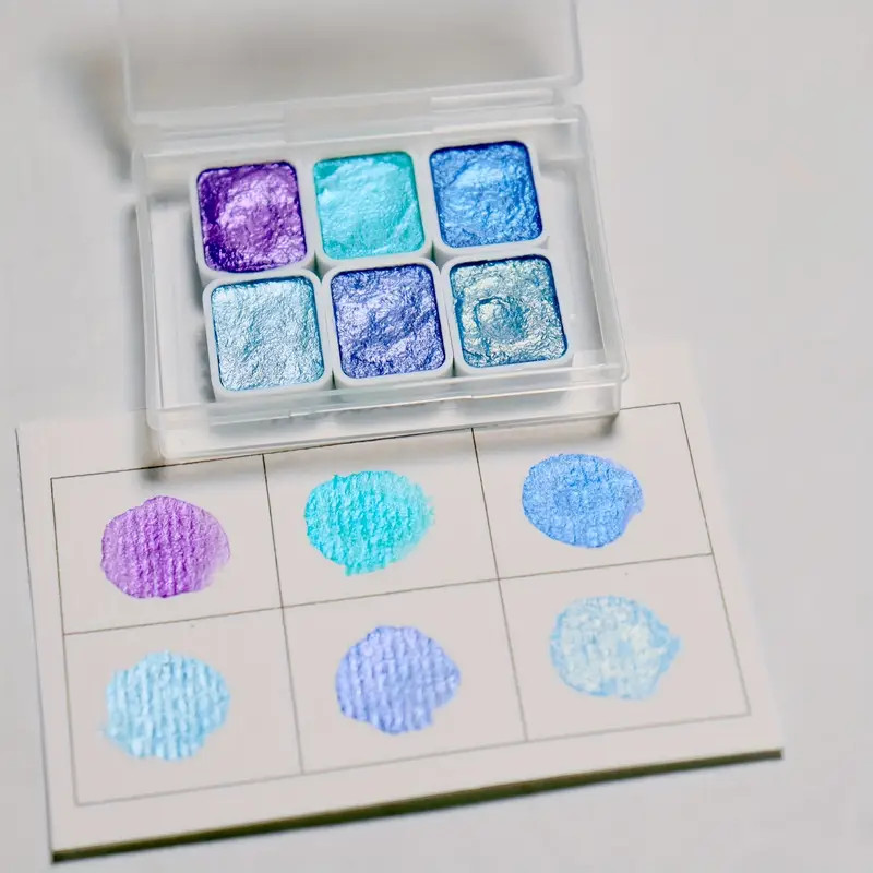 

6 Colors Pearl Gloss Watercolor Paints Set - Vibrant Metallic Solid Pigment, Portable Travel-Friendly Glitter Watercolor Paint