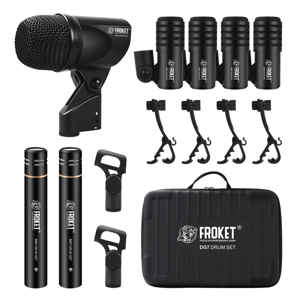 DG7 Wired Dynamic Drum Mic Kit, Bass Percussion Snare Drum Evolution Series with Clip Arm Stand Prof