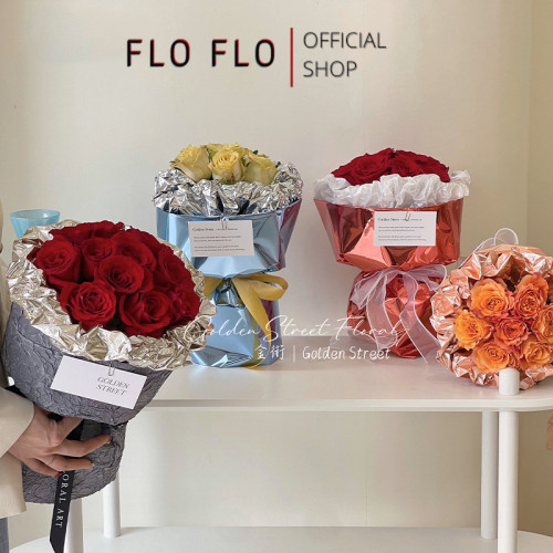 

FLO FLO - FL36 METALLIC Kertas Bunga Paper Buket Motif Polkadot Bulat Kado Florist Cellophane