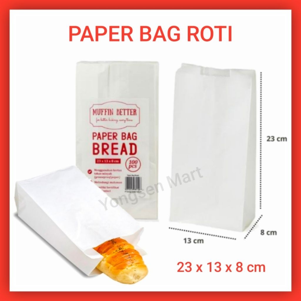 

Paper bag Roti , kantong kertas putih roti chicken burger 23x13x8 cm