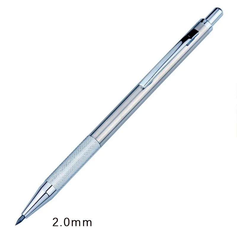 

2.0mm Metal Mechanical Pencil Silver Automatic Pencil with 2B HB Lead Office School Writing Drawing Tools Kawaii Stationery