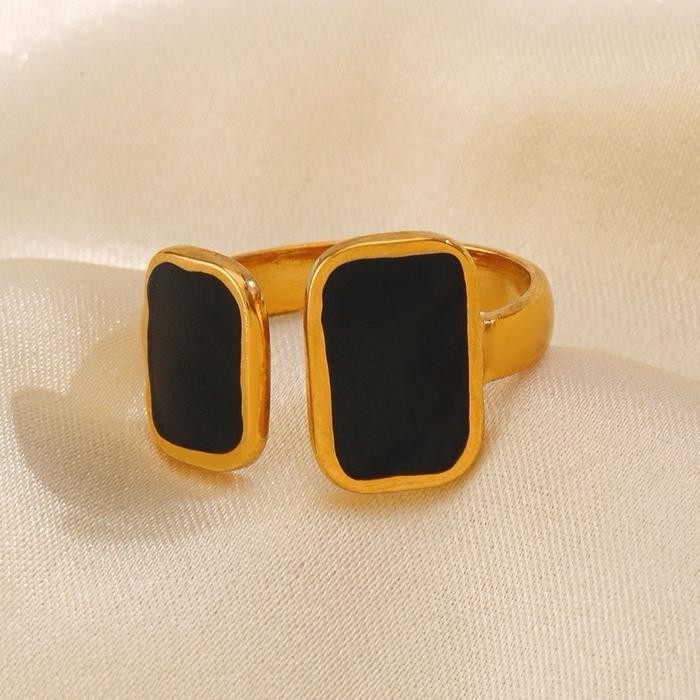 Cincin Titanium Kotak Hitam Fashion Korea Dapat Disesuaikan - Hitam